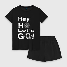 Женская пижама с шортиками хлопок с принтом Hey ho lets go! в Кировске, 100% хлопок | футболка прямого кроя, шорты свободные с широкой мягкой резинкой | группа | панк | рамон | рамонес | рамоунз | рамоунс | рок | хард