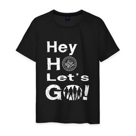 Мужская футболка хлопок с принтом Hey ho let`s go! в Кировске, 100% хлопок | прямой крой, круглый вырез горловины, длина до линии бедер, слегка спущенное плечо. | группа | панк | рамон | рамонес | рамоунз | рамоунс | рок | хард