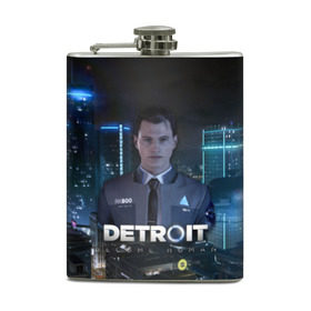 Фляга с принтом Detroit: Become Human - Connor в Кировске, металлический корпус | емкость 0,22 л, размер 125 х 94 мм. Виниловая наклейка запечатывается полностью | Тематика изображения на принте: 