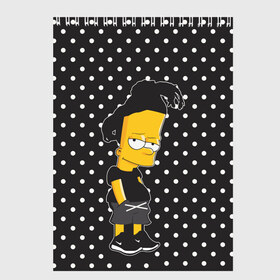 Скетчбук с принтом Барт с дредами в Кировске, 100% бумага
 | 48 листов, плотность листов — 100 г/м2, плотность картонной обложки — 250 г/м2. Листы скреплены сверху удобной пружинной спиралью | bart simspon | black | барт | горошек | дреды | симпсон | черный