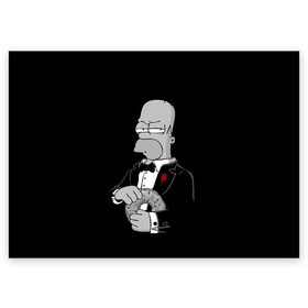 Поздравительная открытка с принтом Гомер в Кировске, 100% бумага | плотность бумаги 280 г/м2, матовая, на обратной стороне линовка и место для марки
 | Тематика изображения на принте: homer | mafia | simpson | simpsons | гомер симпсон | мафия | пончик | пончики