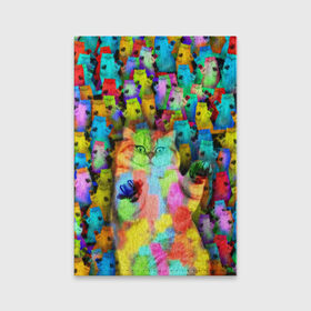 Обложка для паспорта матовая кожа с принтом Котики на дискотеке в Кировске, натуральная матовая кожа | размер 19,3 х 13,7 см; прозрачные пластиковые крепления | кошки | паттерн | психоделика | разноцветный | яркий