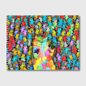 Альбом для рисования с принтом Котики на дискотеке в Кировске, 100% бумага
 | матовая бумага, плотность 200 мг. | кошки | паттерн | психоделика | разноцветный | яркий