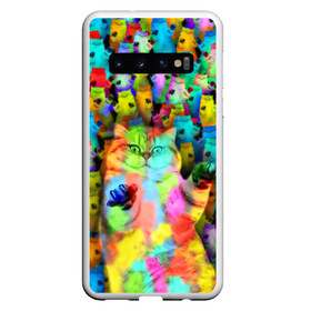 Чехол для Samsung Galaxy S10 с принтом Котики на дискотеке в Кировске, Силикон | Область печати: задняя сторона чехла, без боковых панелей | кошки | паттерн | психоделика | разноцветный | яркий