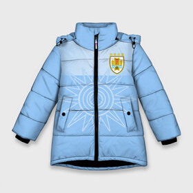 Зимняя куртка для девочек 3D с принтом Уругвай домашняя форма в Кировске, ткань верха — 100% полиэстер; подклад — 100% полиэстер, утеплитель — 100% полиэстер. | длина ниже бедра, удлиненная спинка, воротник стойка и отстегивающийся капюшон. Есть боковые карманы с листочкой на кнопках, утяжки по низу изделия и внутренний карман на молнии. 

Предусмотрены светоотражающий принт на спинке, радужный светоотражающий элемент на пуллере молнии и на резинке для утяжки. | домашняя форма | уругвай | уругвай домашняя форма