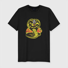 Мужская футболка премиум с принтом Cobra Kai в Кировске, 92% хлопок, 8% лайкра | приталенный силуэт, круглый вырез ворота, длина до линии бедра, короткий рукав | cobra | змея | кобра