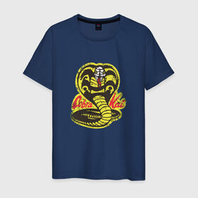Мужская футболка хлопок с принтом Cobra Kai в Кировске, 100% хлопок | прямой крой, круглый вырез горловины, длина до линии бедер, слегка спущенное плечо. | cobra | змея | кобра