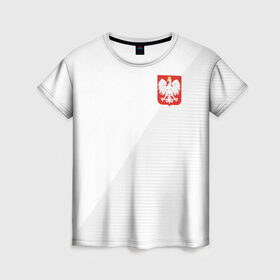 Женская футболка 3D с принтом Польша домашняя форма в Кировске, 100% полиэфир ( синтетическое хлопкоподобное полотно) | прямой крой, круглый вырез горловины, длина до линии бедер | 