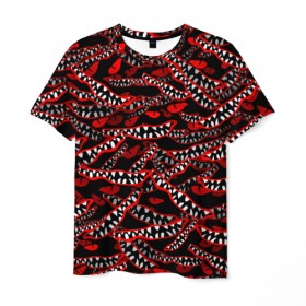 Мужская футболка 3D с принтом Абстрактный монстр в Кировске, 100% полиэфир | прямой крой, круглый вырез горловины, длина до линии бедер | fullmetal alchemist | аниме | глаза | гомункул | зубы | красный | пасть | паттрен | рот | хеллоуин | черный
