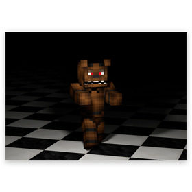 Поздравительная открытка с принтом Фредди FNAF в майнкрафт. в Кировске, 100% бумага | плотность бумаги 280 г/м2, матовая, на обратной стороне линовка и место для марки
 | freddy | фнаф | фредди