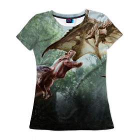 Женская футболка 3D с принтом Monster Hunter в Кировске, 100% полиэфир ( синтетическое хлопкоподобное полотно) | прямой крой, круглый вырез горловины, длина до линии бедер | gamer | mhr | monster hunter | динозавр | дракон