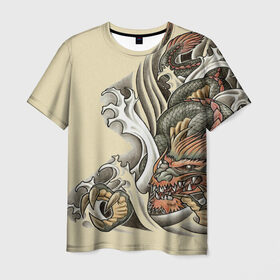 Мужская футболка 3D с принтом Восточный дракон в Кировске, 100% полиэфир | прямой крой, круглый вырез горловины, длина до линии бедер | восток | дракон | тату | татуировка | япония