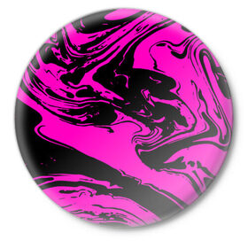 Значок с принтом Черно розовый акрил в Кировске,  металл | круглая форма, металлическая застежка в виде булавки | Тематика изображения на принте: волна | естественный | искусство | камень | краска | красочный | линии | модерн | мокрый | натуральный | яркие