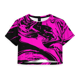 Женская футболка 3D укороченная с принтом Черно розовый акрил в Кировске, 100% полиэстер | круглая горловина, длина футболки до линии талии, рукава с отворотами | волна | естественный | искусство | камень | краска | красочный | линии | модерн | мокрый | натуральный | яркие