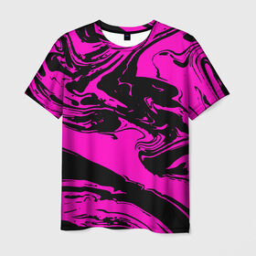 Мужская футболка 3D с принтом Черно розовый акрил в Кировске, 100% полиэфир | прямой крой, круглый вырез горловины, длина до линии бедер | Тематика изображения на принте: волна | естественный | искусство | камень | краска | красочный | линии | модерн | мокрый | натуральный | яркие