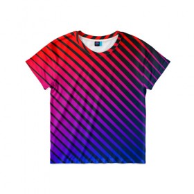 Детская футболка 3D с принтом Градиентные линии в Кировске, 100% гипоаллергенный полиэфир | прямой крой, круглый вырез горловины, длина до линии бедер, чуть спущенное плечо, ткань немного тянется | Тематика изображения на принте: абстракция | градиент | красный | линии | полосы | синий | темный | цвет