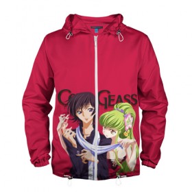 Мужская ветровка 3D с принтом Code Geass - Lelouch and C.C. в Кировске, 100% полиэстер | подол и капюшон оформлены резинкой с фиксаторами, два кармана без застежек по бокам, один потайной карман на груди | Тематика изображения на принте: 