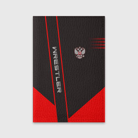 Обложка для паспорта матовая кожа с принтом Wrestler в Кировске, натуральная матовая кожа | размер 19,3 х 13,7 см; прозрачные пластиковые крепления | борец | борьба | геометрия | красный | россия | рф | черный