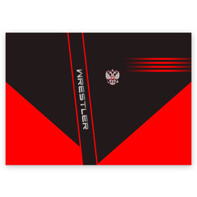 Поздравительная открытка с принтом Wrestler в Кировске, 100% бумага | плотность бумаги 280 г/м2, матовая, на обратной стороне линовка и место для марки
 | Тематика изображения на принте: борец | борьба | геометрия | красный | россия | рф | черный