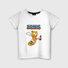 Детская футболка хлопок с принтом Sonic в Кировске, 100% хлопок | круглый вырез горловины, полуприлегающий силуэт, длина до линии бедер | hedgehog | knuckles | sega | sonic | super | tails | ёжик | ехидна | лисенок | лисица | наклз | сега | соник | супер | суперёжик | тэилз | тэилс