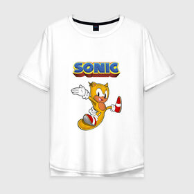 Мужская футболка хлопок Oversize с принтом Sonic в Кировске, 100% хлопок | свободный крой, круглый ворот, “спинка” длиннее передней части | Тематика изображения на принте: hedgehog | knuckles | sega | sonic | super | tails | ёжик | ехидна | лисенок | лисица | наклз | сега | соник | супер | суперёжик | тэилз | тэилс