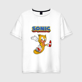 Женская футболка хлопок Oversize с принтом Sonic в Кировске, 100% хлопок | свободный крой, круглый ворот, спущенный рукав, длина до линии бедер
 | hedgehog | knuckles | sega | sonic | super | tails | ёжик | ехидна | лисенок | лисица | наклз | сега | соник | супер | суперёжик | тэилз | тэилс