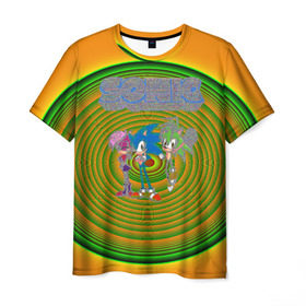 Мужская футболка 3D с принтом Sonic в Кировске, 100% полиэфир | прямой крой, круглый вырез горловины, длина до линии бедер | hedgehog | knuckles | sega | sonic | super | tails | ёжик | ехидна | лисенок | лисица | наклз | сега | соник | супер | суперёжик | тэилз | тэилс