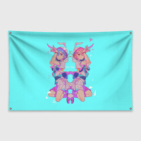 Флаг-баннер с принтом Rem Ram в Кировске, 100% полиэстер | размер 67 х 109 см, плотность ткани — 95 г/м2; по краям флага есть четыре люверса для крепления | anime | ram | rem | rezero