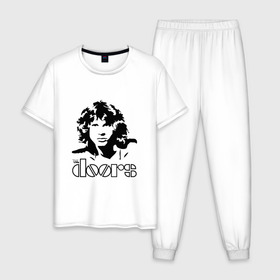 Мужская пижама хлопок с принтом The Doors в Кировске, 100% хлопок | брюки и футболка прямого кроя, без карманов, на брюках мягкая резинка на поясе и по низу штанин
 | Тематика изображения на принте: jim morrison | группа | двери | джим моррисон | дорз | дорс | зе дорс