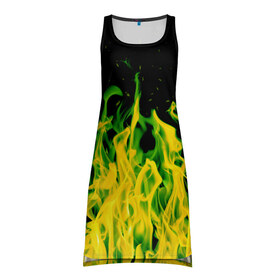 Платье-майка 3D с принтом Дикий огонь в Кировске, 100% полиэстер | полуприлегающий силуэт, широкие бретели, круглый вырез горловины, удлиненный подол сзади. | зеленое пламя | зеленый огонь