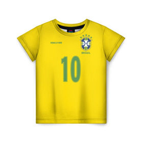 Детская футболка 3D с принтом Роналдиньо в Кировске, 100% гипоаллергенный полиэфир | прямой крой, круглый вырез горловины, длина до линии бедер, чуть спущенное плечо, ткань немного тянется | Тематика изображения на принте: brasil | brazilian | footbal | national | ronaldinho | soccer | time | бразилии | бразилия | национальная | по | роналдиньо | рональдиньо | сборная | футбол | футболу