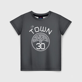 Детская футболка 3D с принтом Stephen Curry форма GSW Town в Кировске, 100% гипоаллергенный полиэфир | прямой крой, круглый вырез горловины, длина до линии бедер, чуть спущенное плечо, ткань немного тянется | Тематика изображения на принте: 
