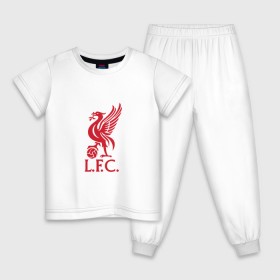 Детская пижама хлопок с принтом FC Liverpool в Кировске, 100% хлопок |  брюки и футболка прямого кроя, без карманов, на брюках мягкая резинка на поясе и по низу штанин
 | Тематика изображения на принте: liverpool | англия | ливерпуль | лига чемпионов | чемпионат