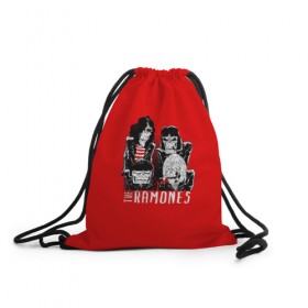 Рюкзак-мешок 3D с принтом Ramones в Кировске, 100% полиэстер | плотность ткани — 200 г/м2, размер — 35 х 45 см; лямки — толстые шнурки, застежка на шнуровке, без карманов и подкладки | Тематика изображения на принте: группа | джонни | джоуи | ди ди томми | марки | панк | рамон | рамонес | рамоунз | рамоунс | рок | хард