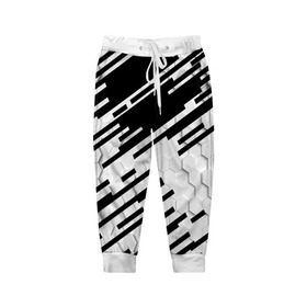 Детские брюки 3D с принтом HEXAGON - Black and White в Кировске, 100% полиэстер | манжеты по низу, эластичный пояс регулируется шнурком, по бокам два кармана без застежек, внутренняя часть кармана из мелкой сетки | 