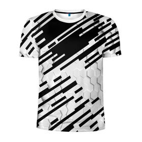 Мужская футболка 3D спортивная с принтом HEXAGON - Black and White в Кировске, 100% полиэстер с улучшенными характеристиками | приталенный силуэт, круглая горловина, широкие плечи, сужается к линии бедра | 