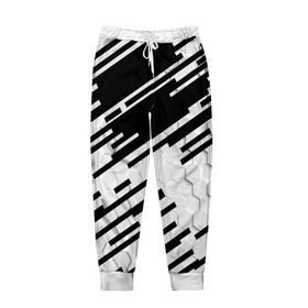 Мужские брюки 3D с принтом HEXAGON - Black and White в Кировске, 100% полиэстер | манжеты по низу, эластичный пояс регулируется шнурком, по бокам два кармана без застежек, внутренняя часть кармана из мелкой сетки | 