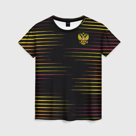 Женская футболка 3D с принтом RUSSIA - Multi-colored stripes в Кировске, 100% полиэфир ( синтетическое хлопкоподобное полотно) | прямой крой, круглый вырез горловины, длина до линии бедер | Тематика изображения на принте: 