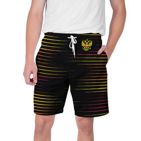 Мужские шорты 3D с принтом RUSSIA - Multi-colored stripes в Кировске,  полиэстер 100% | прямой крой, два кармана без застежек по бокам. Мягкая трикотажная резинка на поясе, внутри которой широкие завязки. Длина чуть выше колен | 
