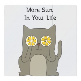 Магнитный плакат 3Х3 с принтом More Sun In Your Life в Кировске, Полимерный материал с магнитным слоем | 9 деталей размером 9*9 см | cat | lemon | summer | кот | котэ | кошка | лето | лимон | солнце | сочный