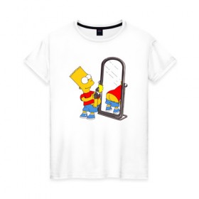 Женская футболка хлопок с принтом Bart Simpson в Кировске, 100% хлопок | прямой крой, круглый вырез горловины, длина до линии бедер, слегка спущенное плечо | bart simpson | арт | барт симпсон | зеркало | мультсериал | симпсоны | фотоаппарат