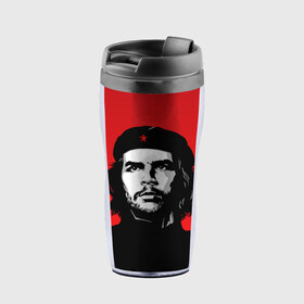 Термокружка-непроливайка с принтом Che Guevara в Кировске, внутренняя часть — пищевой пластик, наружная часть — прозрачный пластик, между ними — полиграфическая вставка с рисунком | объем — 350 мл, герметичная крышка | 