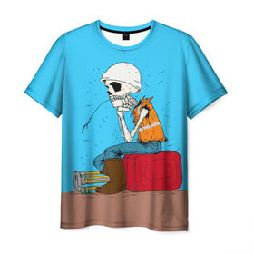 Мужская футболка 3D с принтом Скелетон геодезист 3D в Кировске, 100% полиэфир | прямой крой, круглый вырез горловины, длина до линии бедер | surveyor | геодезист | геодезия | скелет | скелетон