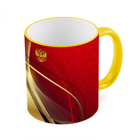 Кружка 3D с принтом RUSSIA SPORT: Red and Gold в Кировске, керамика | ёмкость 330 мл | abstract | design | geometry | hexagon | red and black | russia | sport | texture | абстракция | геометрия | герб | дизайн | патриот | патриотизм | россия | русский | соты | спорт | текстура | шестиугольники