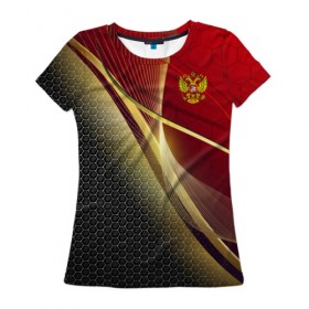 Женская футболка 3D с принтом RUSSIA SPORT: Red and Black в Кировске, 100% полиэфир ( синтетическое хлопкоподобное полотно) | прямой крой, круглый вырез горловины, длина до линии бедер | abstract | design | geometry | hexagon | red and black | russia | sport | texture | абстракция | геометрия | герб | дизайн | патриот | патриотизм | россия | русский | соты | спорт | текстура | шестиугольники