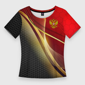 Женская футболка 3D Slim с принтом Russia sport: red and black в Кировске,  |  | abstract | design | geometry | hexagon | red and black | russia | sport | texture | абстракция | геометрия | герб | дизайн | патриот | патриотизм | россия | русский | соты | спорт | текстура | шестиугольники