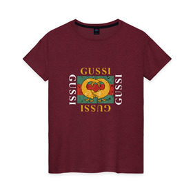 Женская футболка хлопок с принтом GUSSI в Кировске, 100% хлопок | прямой крой, круглый вырез горловины, длина до линии бедер, слегка спущенное плечо | 