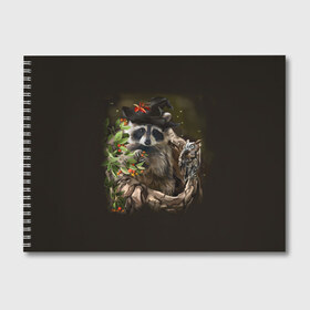 Альбом для рисования с принтом Енот и сова в Кировске, 100% бумага
 | матовая бумага, плотность 200 мг. | дерево | енот | животные | лес | птицы | сова | шляпа
