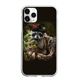 Чехол для iPhone 11 Pro Max матовый с принтом Енот и сова в Кировске, Силикон |  | дерево | енот | животные | лес | птицы | сова | шляпа