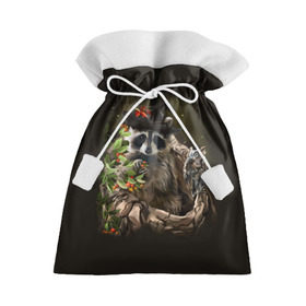Подарочный 3D мешок с принтом Енот и сова в Кировске, 100% полиэстер | Размер: 29*39 см | дерево | енот | животные | лес | птицы | сова | шляпа